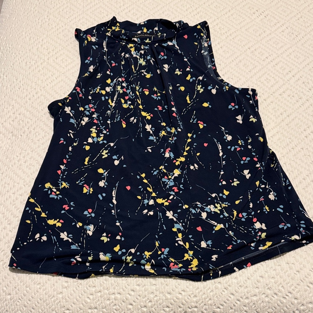 Banana Republic Navy Floral Sleeveless Blouse